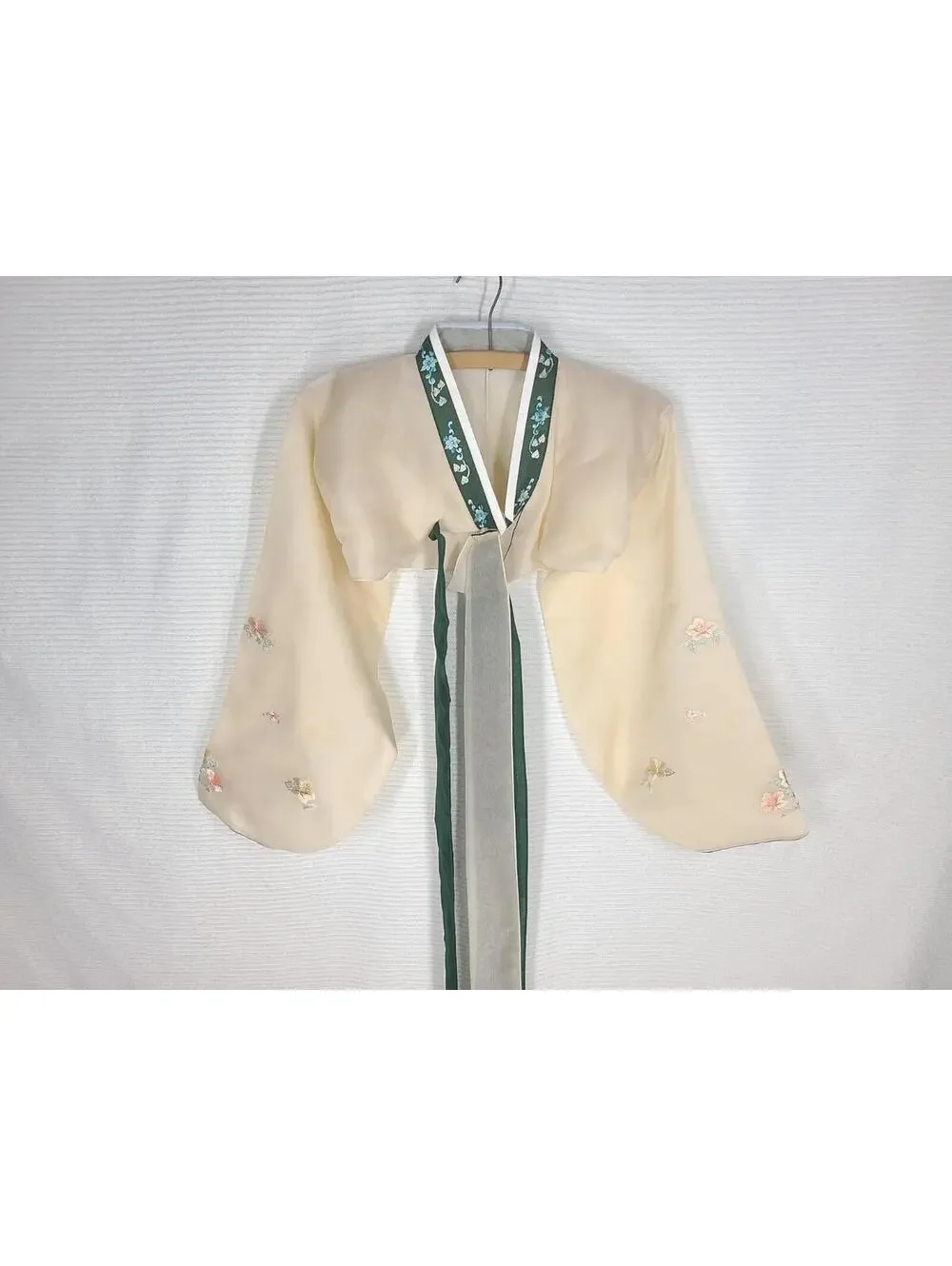 Vintage Chinese Hanfu Jacket Shirt Sheer Green Tan Hand Stitched Ooak 34"b Small - Picture 3 of 9